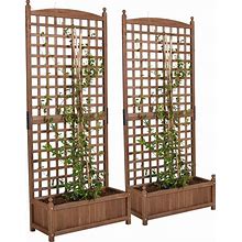 AMERLIFE 71 Inch High Wood Planter With Trellis Set Of 2 Planter Box With Wood Trellis Raised Garden Bed For Vine Climbing Plants Flowers