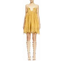Pre- Owned 100% Auth Chloe Yellow Embroidered Camisole Dress In Size