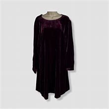 $348 Eileen Fisher Women's Red Long Sleeve Velvet Shift Dress Size