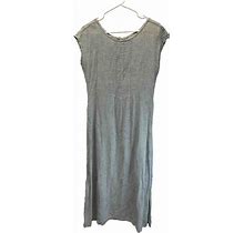 Flax Dresses | Flax Short Sleeve Linen Midi Dress 1/4 Button Blue Lagenlook Petite Med. | Color: Blue/Green | Size: M