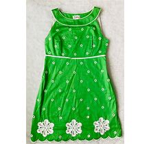 Vintage Lilly Pulitzer Dress 4 Green White Embroidered White Label