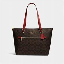NWT Coach Gallery Tote In Signature Canvas (GOLD/BROWN 1941 RED) MSRP: $328