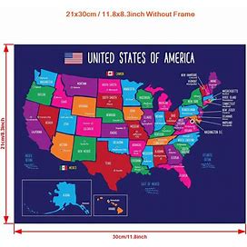 1Pc Canvas Poster, Modern Art, Map Of USA 50 States With Capitals Canvas Wall Art Poster, North America, US Wall Map Learning,Must-Have,Temu