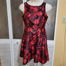 Danny & Nicole Ladies Beautiful Red & Black Floral Fit & Flare Dress -