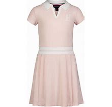 Tommy Hilfiger Little Girls Tipped Ribbed Short Sleeve Polo Dress - Crystal Pink - Size 5