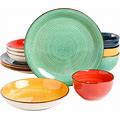Gibson Home Color Speckle 12 Piece Mix And Match Double Bowl Set Assorted Colors