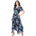 Plus Size Women's Floral Sequin Dress By Roaman's In Navy Embellished Print (Size 30 W)