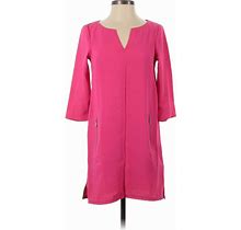 H&M Casual Dress - Shift V Neck 3/4 Sleeves: Pink Print Dresses - Women's Size 4