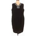 Talbots Casual Dress - Shift V Neck Sleeveless: Black Print Dresses - Women's Size 16 Petite