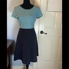 Talbots Dresses | Talbots Striped Ribbed Knit A-Line Flared Dress | Color: Blue | Size: M