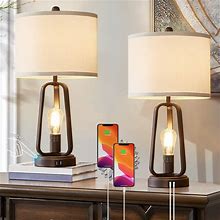 Luvkczc Modern Farmhouse Table Lamp Set Of 2 Table Lamps With USB Port 3-Way ...