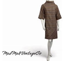 Vintage Brown Plaid Wool Dress 1970S