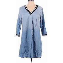 Luxology Casual Dress - Shift V Neck 3/4 Sleeves: Blue Print Dresses - Women's Size Small