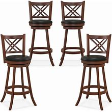 GOFLAME 29" Swivel Bar Stools Set Of 4, Upholstered Counter Height Bar Chairs With Soft Cushion, Backrest, Footrests, Rubber Wood Legs, Upholstered