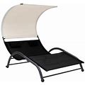 Vidaxl Double Sunlounger Patio Outdoor Lounge Chair With Canopy Textilene Small