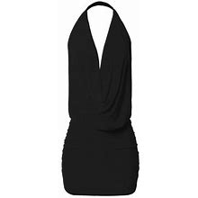 A2y Women's Deep Sexy V-Neck Halter Backless Party Club Mini Dress Black 2XL