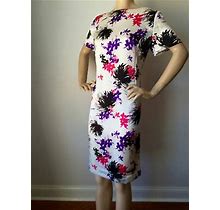 St John Knit Dress 6 Floral Silk Sheath Dress Cream Black Pink Purple