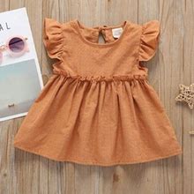 Daqian Toddler Kids Baby Girls Casual A-Line Twirly Ruffle Dress Party Princess Clearance Baby Girls Dresses Cute Baby Girl Clothes Orange 1-2 Years