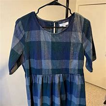 Plaid Midi Dress With Pockets | Color: Blue/Green | Size: M