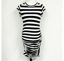 A.L.C. Women's Modal Striped Jersey Knit Ruched Side Dress Sz M Short