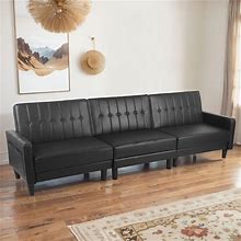 OQQOEE Convertible Sofa Faux Leather Futon Sofa Bed Modern Upholstered 3 Seater Sofa Couch With Side Pockets And Adjustable Backrest For Living Room