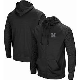Men's Black Nebraska Huskers Blackout 3.0 Tonal Raglan Full-Zip Hoodie - Black