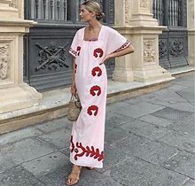 Zara Dresses | Zara Embroidery Embroidered Boho Dress Floral New Limited Runs Big | Color: Pink/Red | Size: M