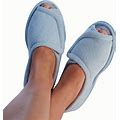Women's Terry Cloth Comfort Slippers - Light Blue - 2X - Wide