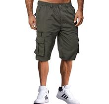 Hcgsss Men's Multiple Pockets Elastic Waist Straight Fit Cargo Shorts
