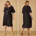 Plus Size Embellished Linen Blend Dress, BLACK, 34/36 - Ashley Stewart