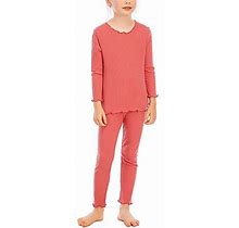 Lovskoo 5-14Y Kids Baby Boys Girls Round Neck Pajama Set Long Sleeved Pants Two Piece Pajama Sets Loungewear Set Red