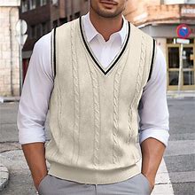 Men's Sweater Vest Knit Sweater Pullover Cable Knit Regular Knitted Plain V Neck Keep Warm Modern Contemporary Daily Wear Going Out Clothing Apparel F