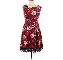 Donna Ricco Casual Dress - Fit & Flare Scoop Neck Sleeveless: Red Floral Dresses - Women's Size 6