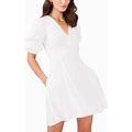 1.State Women's V-Neck Tiered Bubble Puff Sleeve Mini Dress - Ultra White - Size XS