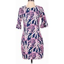 Lilly Pulitzer Casual Dress - Sheath Crew Neck 3/4 Sleeves: Pink Dresses - Women's Size 0
