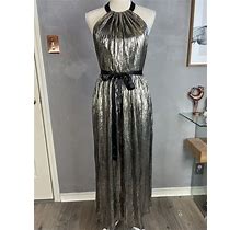 ABS Pleated Halter Dress Metallic Prom Dress- Cocktail Dress Size S Petite