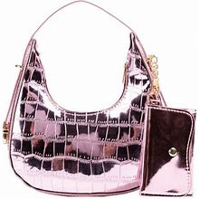 Crocodile Patterned Shoulder Bag Vintage Classic Crossbody Bag Artificial Leather Shoulder Bag - Pink