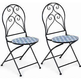 Gymax Set Of 2 Folding Patio Bistro Chairs Mosaic Chairs Outdoor - Multi