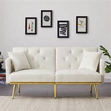 Velvet Tufted Upholstered Convertible Futon Sofa Bed For Compact Living Space, Apartment, Dorm, Adjustable Headrest