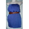City Triangle Solid Dark Blue Belted Short Strapless Dress Size S
