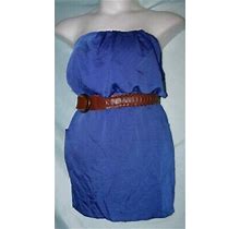 City Triangle Solid Dark Blue Belted Short Strapless Dress Size S
