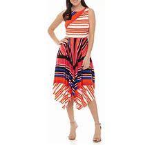 Women's Gabby Skye Multi Stripe Handkerchief Hem Midi Dress Multicolor