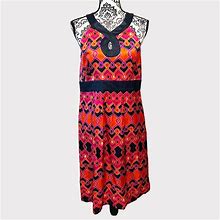 Loft Dresses | Ann Taylor Loft Sleeveless Navy Pink Orange Print Halter Dress Size 12 | Color: Blue/Pink | Size: 12