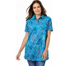 Plus Size Women's Perfect Printed Short-Sleeve Polo Shirt By Woman Within In Pretty Turquoise Paisley (Size 3X)