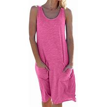 Niuer Women O Neck Sleeveless Sundress Summer Flare Tank Dress With Pockets For Beach