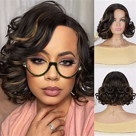 Short Curly Bob Wigs Brown Loose Wave Synthetic Side Part Wig For Women 10 Inch Short Body Wave Curly Wig, Curls Wig, Wavy Wig,All-New,Temu