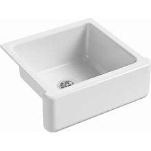 KOHLER K-5665-0 Whitehaven Farmhouse Self-Trimming Undermount Single-Bowl Kitchen Sink With Tall Apron, 23-11/16 X 21-9/16 X 9-5/8-Inch, White