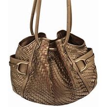 Cole Haan Bags | Cole Haan Basket Weave Woven Leather Metallic Bag | Color: Gold/Silver | Size: Os