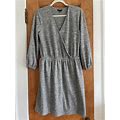 Ana Jc Penney Heather Grey Ruched Faux Wrap Dress Large Bell Sleeve