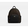 Coach Court Gold/Brown Black Signature Coated Canvas & Leather Backpack (5671)